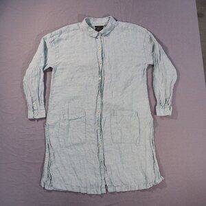 Jones Co Cardigan Women Large Green Linen Duster Button Pockets Boho Fairy Flowy